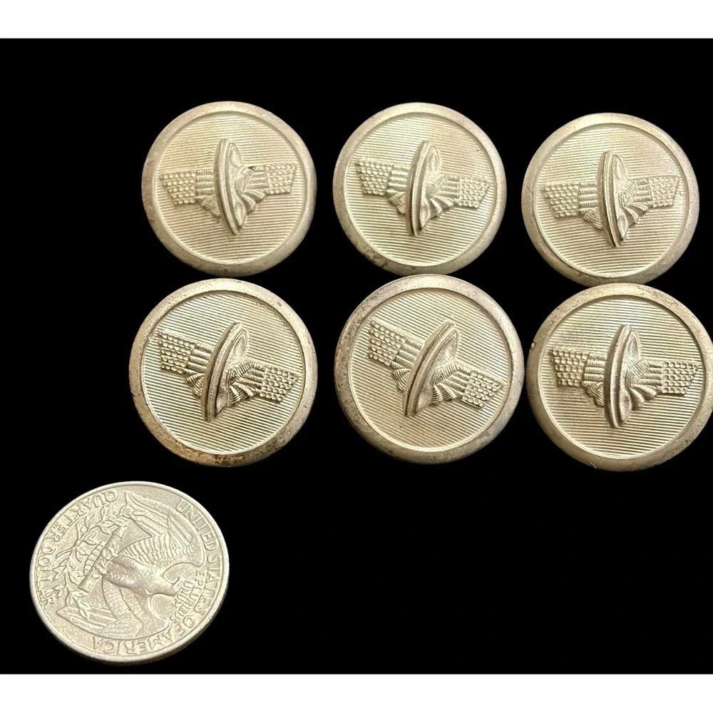 Vintage 1930s Jablonec Glass Buttons Set 6 Aviation Winged Propeller Gold Tone